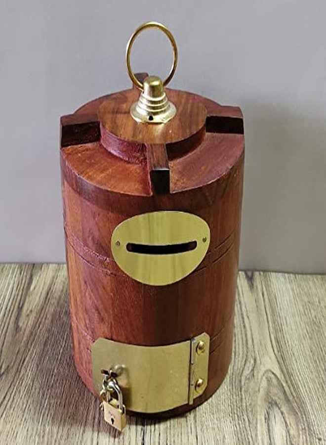 Mirakii Hand Crafted Water Tank Shaped Wooden Money Box with Lock Piggy Bank Coin Box Children Gifts - Image 2